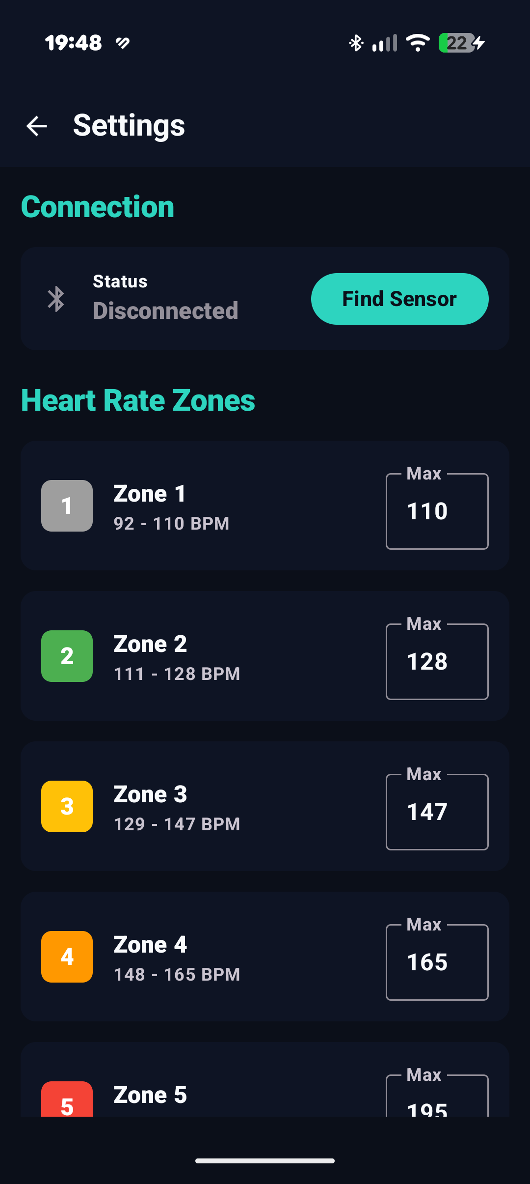 Settings & Max BPM Screen